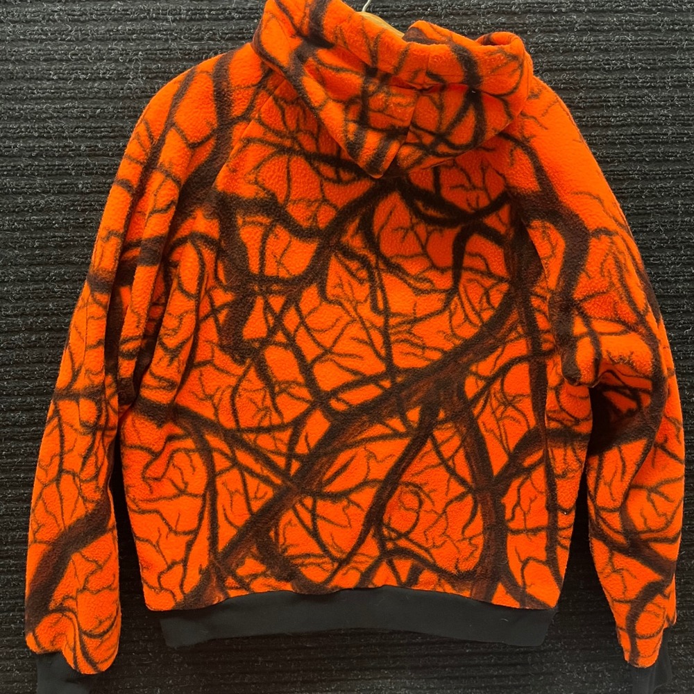 Cabelas Blaze Orange Camo Fleece Hoodie Mens Large Made in USA Full Zip Hunting - Picture 5 of 7